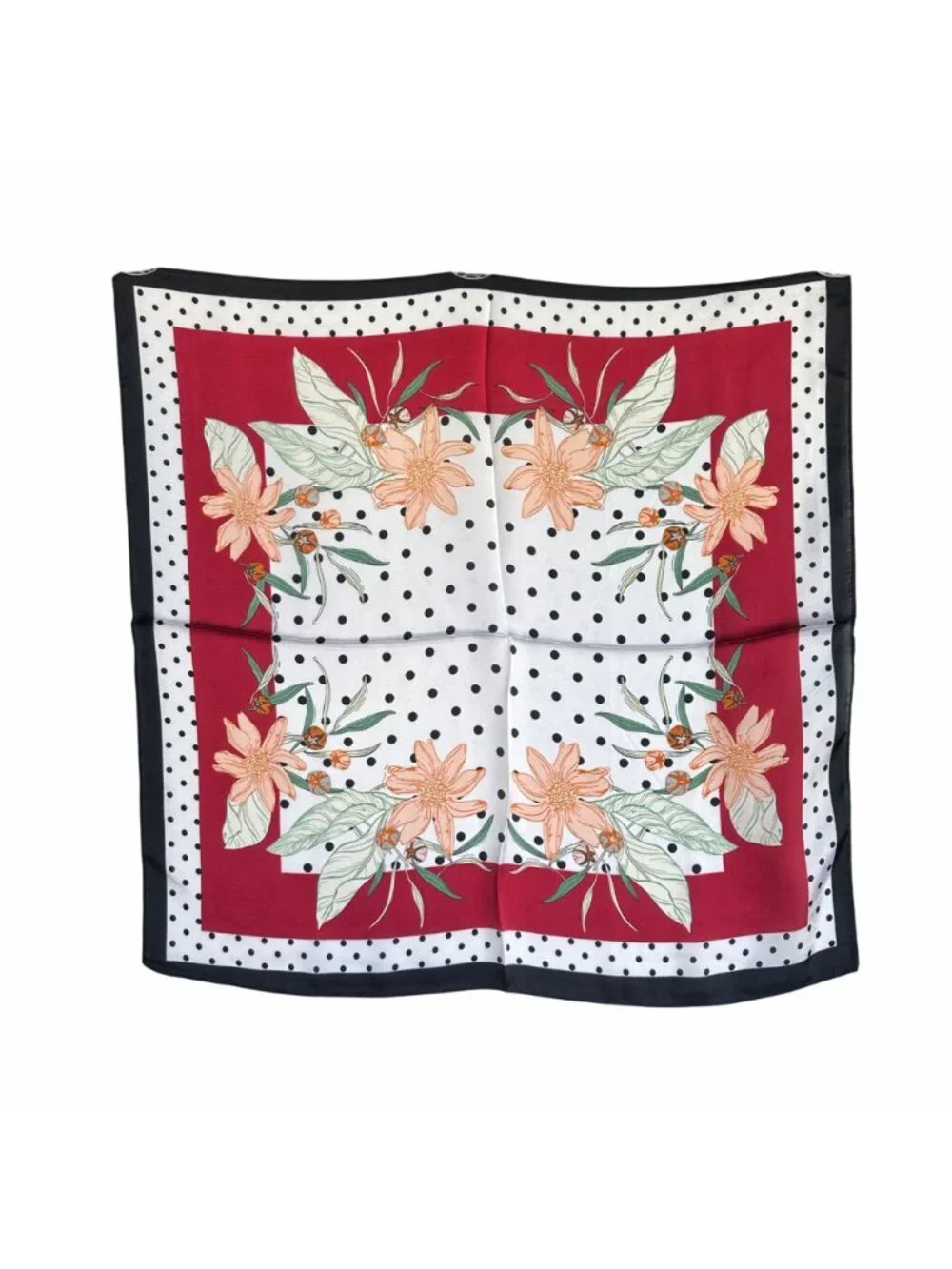 ⭐Luxurious Silky Floral Polka Dot Square Scarf White Black Vintage-Inspired New⭐
